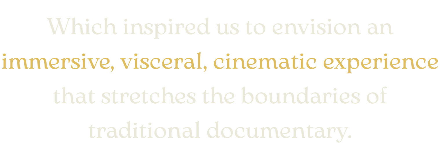 Which inspired us to envision an immersive, visceral, cinematic experience that stretches the boundaries of tradition...